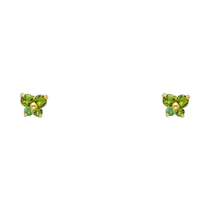 14k REAL Yellow Gold Butterfly Stud Earrings with Screw Back- 12 Different Color Available