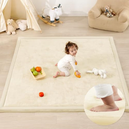 1.3" Thick Baby Play Mat,Ultra Soft Elasti-Foam 50×50 Playpen Mat for Tummy Time,Water-Repellent Coral Fleece Nursery Rug for Infants,Toddlers,Kids,Non-Slip Safe for Crawling(Light Grey)