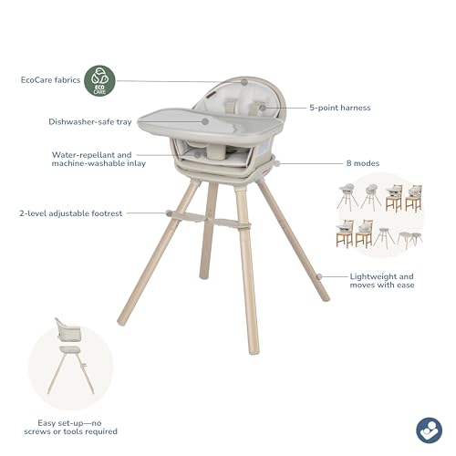 Maxi-Cosi Moa 8-in-1 High Chairs for Babies and Toddlers, Machine Washable Infant High Chair, Compact, Convertible High Chair Lightweight Design, Classic Slate