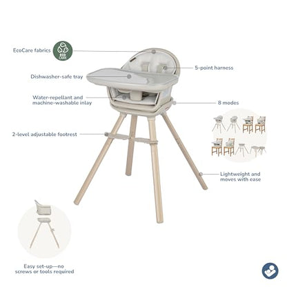 Maxi-Cosi Moa 8-in-1 High Chairs for Babies and Toddlers, Machine Washable Infant High Chair, Compact, Convertible High Chair Lightweight Design, Classic Slate