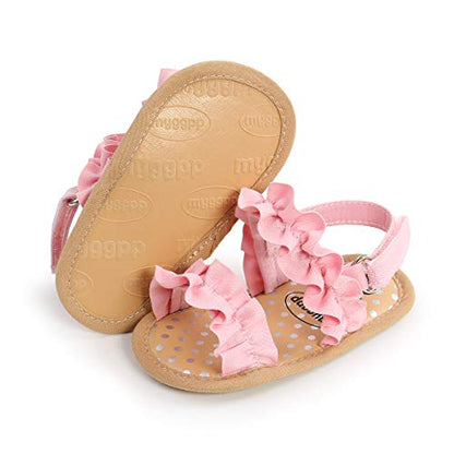 COSANKIM Infant Baby Girls Summer Sandals with Flower Soft Sole Newborn Toddler First Walker Crib Dress Shoes