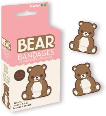GAMAGO Teddy Bear Shaped Bandages Kids & Kidults - Set of 20 Individually Wrapped Self Adhesive Bandages - Sterile, Latex-Free & Easily Removable - Funny Gift & First Aid Addition