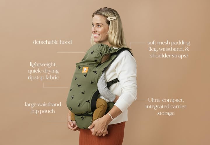 Baby Tula Lite Compact Baby Carrier, Ultra Compact and Lightweight, Travel, Convenient Carry Pouch, Ergonomic and Multiple Posisitions for 12-30 pounds, Soar