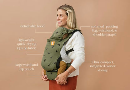 Baby Tula Lite Compact Baby Carrier, Ultra Compact and Lightweight, Travel, Convenient Carry Pouch, Ergonomic and Multiple Posisitions for 12-30 pounds, Soar