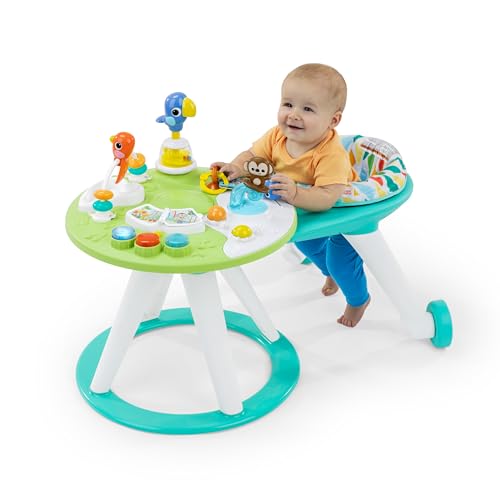 Bright Starts Around We Go 2-in-1 Baby Walker, Discovery Activity Center and Table, Tropic Coral, Ages 6 Months+