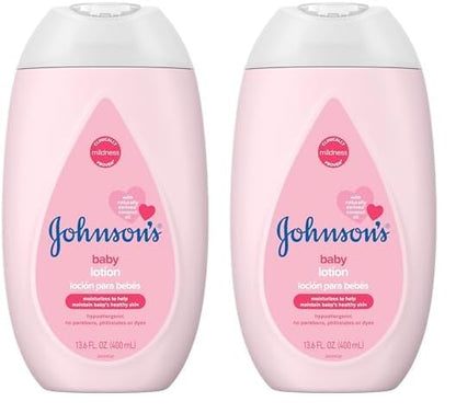 Johnson's Moisturizing Mild Pink Baby Lotion with Coconut Oil for Delicate Baby Skin, Dye-Free, Hypoallergenic & Dermatologist-Tested, Baby Skin Care, 13.6 fl. oz