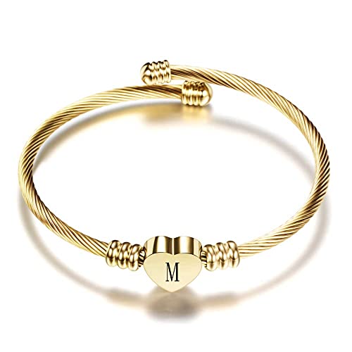 VQYSKO Gold Bracelets for Girls-A to Z Stainless Steel Heart Initial Girl Jewellery, Birthday Gifts for Girls