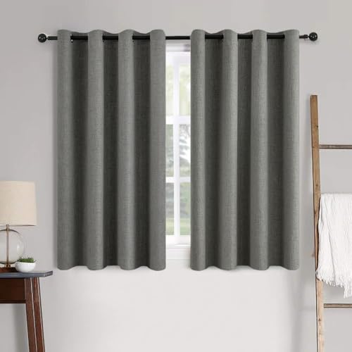 MIULEE 100% Blackout Linen Textured Curtains for Bedroom Solid Thermal Insulated Natural Beige Grommet Room Darkening Curtains & Drapes Luxury Decor for Living Room Nursery 52 x 84 Inch (2 Panels)