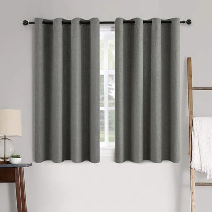 MIULEE 100% Blackout Linen Textured Curtains for Bedroom Solid Thermal Insulated Natural Beige Grommet Room Darkening Curtains & Drapes Luxury Decor for Living Room Nursery 52 x 84 Inch (2 Panels)