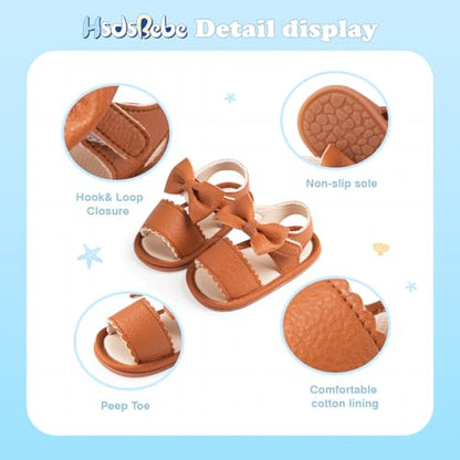 HsdsBebe Baby Girls Sandals Bohemia Flower Bow Soft Sole Toddler First Walkers Beach Summer Shoes