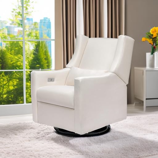 Babyletto Kiwi Electric Power Glider Recliner Nursery Chair w/ USB Ports - Water & Stain Resistant Glider Rocking Chair for Nursery - GREENGUARD Gold Certified Swivel Rocker Recliner Chair - Cream