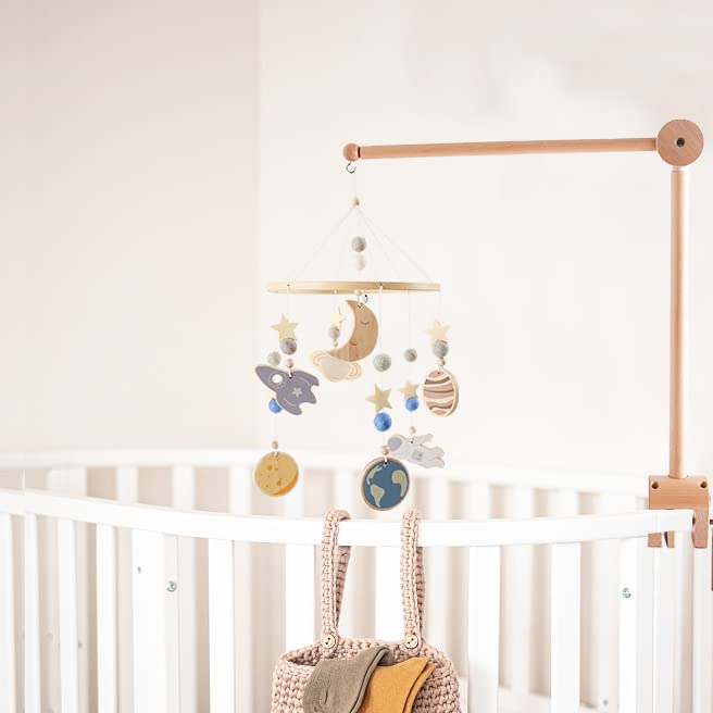 Wooden Crib Mobile Arm | Baby Crib Mobile Arm Wooden Holder | Rotatable Adjustable Anti Slip Attachment Clamp for Sturdy Mobile Hanger (Curved Arm)