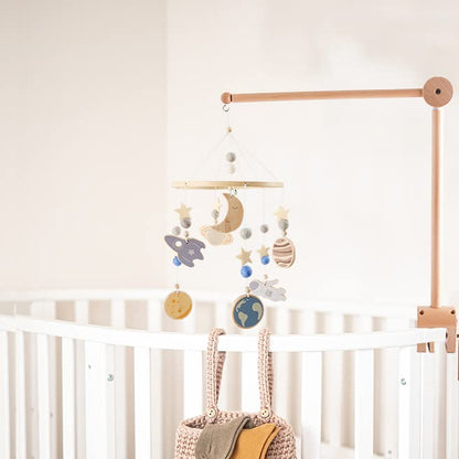 Wooden Crib Mobile Arm | Baby Crib Mobile Arm Wooden Holder | Rotatable Adjustable Anti Slip Attachment Clamp for Sturdy Mobile Hanger (Curved Arm)