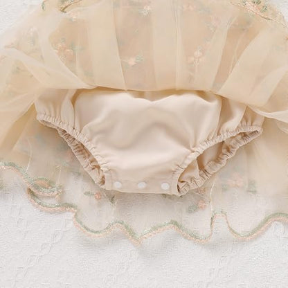 IDOPIP Floral Embroidered Baby Girl Romper Tutu Dress Princess Tulle Jumpsuit Headband Cake Smash 1st Birthday Party Outfit