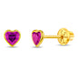 14k Yellow Gold 4mm Bezel Set Heart Cubic Zirconia Screw Back Earrings for Baby Girls, Toddlers and Young Girls - Cute Heart Earring Studs for Children with Locking Screw Backs for Kids