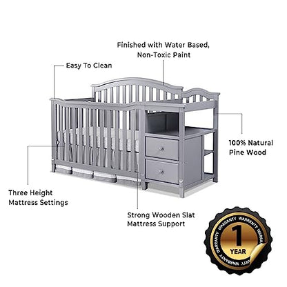 SORELLE FURNITURE Berkley Crib and Changer with Slat Panel Back Classic -in- Convertible Diaper Changing Table Non-Toxic Finish Wooden Baby Bed Toddler Childs Daybed Full-Size Nursery - White