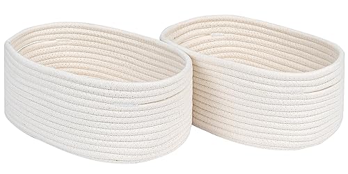 CubesLand Off White Small Storage Baskets for Shelves, Closet Organization Storage Bins Empty Gift Basket Baby Nursery Woven Baskets for Organizing, Rectangular Clothes Closet Shelves Baskets 3 Packs