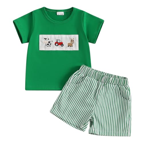 fhutpw Baby Toddler Boy Summer Clothes Embroidery Pattern Short Sleeve Tops & Casual Shorts 6 12 18 Months Outfits Sets