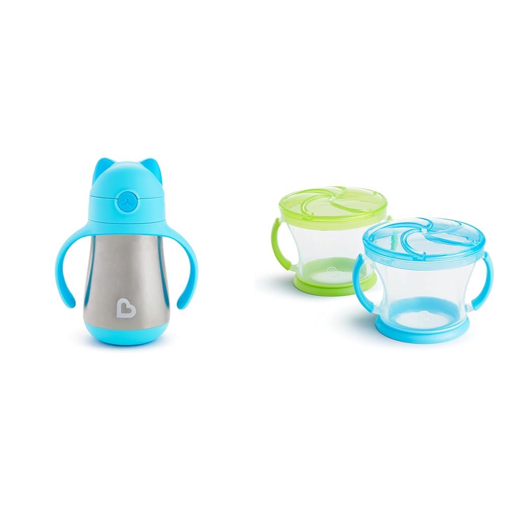 Munchkin Cool Cat Sippy Cup for Toddlers, Stainless Steel Straw Cup, 8 Ounce, Pink