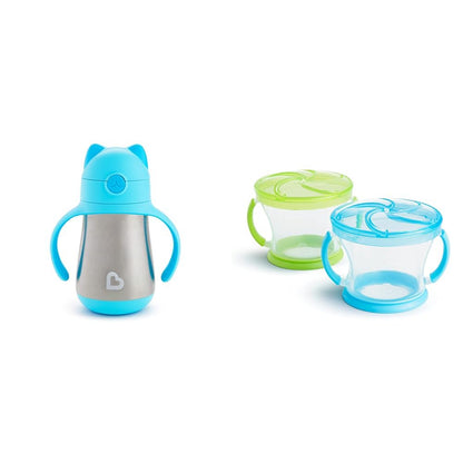 Munchkin Cool Cat Sippy Cup for Toddlers, Stainless Steel Straw Cup, 8 Ounce, Pink