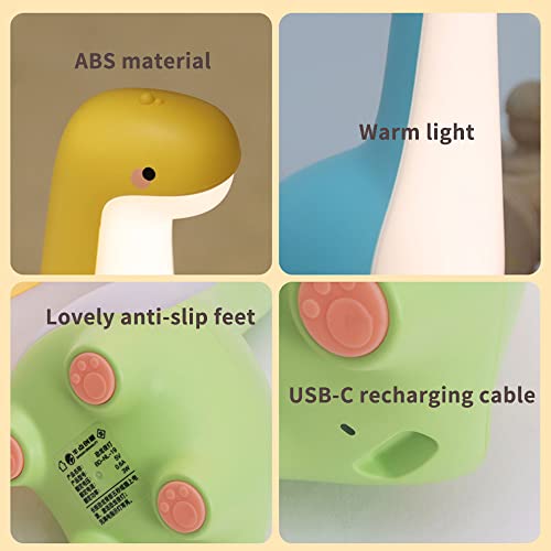 Cute Dinosaur Night Light, Brightness Adjustable Baby Bedside Night Lamp USB Recharging, Nursery Room Decor Kids Toddlers Night Light, Dinosaur Gifts for Birthday, Christmas, Green