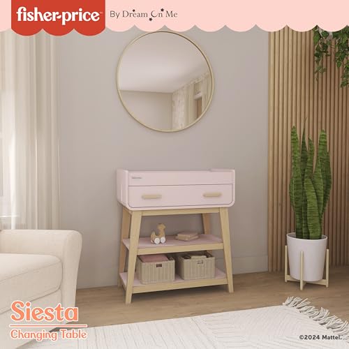 Fisher-Price Iris/Siesta Changing Table by Dream On Me, Blush Pink, JPMA & Greenguard Gold Certified, with a Bottom Closed Drawer and Two Open Shelves for Storage