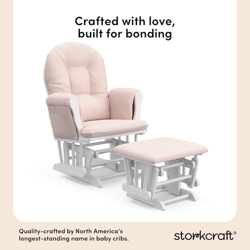 Storkcraft Premium Hoop Glider and Ottoman (Espresso Base, Gray Cushion) – Padded Cushions with Storage Pocket, Smooth Rocking Motion, Easy to Assemble, Solid Hardwood Base