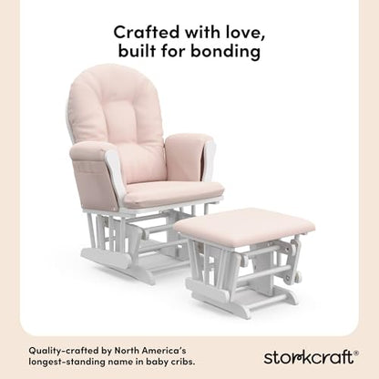Storkcraft Premium Hoop Glider and Ottoman (Espresso Base, Gray Cushion) – Padded Cushions with Storage Pocket, Smooth Rocking Motion, Easy to Assemble, Solid Hardwood Base