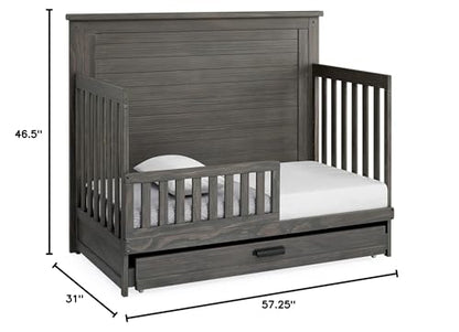 Delta Children Simmons Kids Caden 6-in-1 Convertible Crib with Trundle Drawer, Greenguard Gold Certified, Rustic Mist