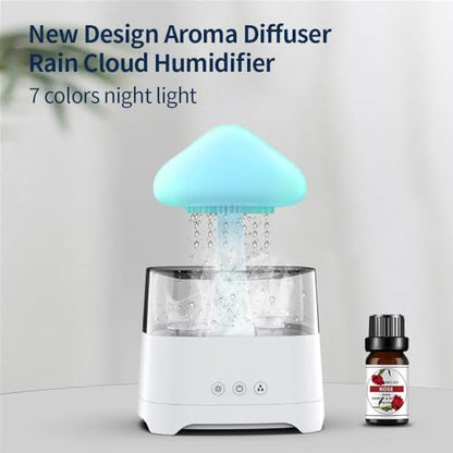 Diffuserlove Rain Diffuser Cloud Humidifier Water Drip Diffuser Humidifier 450ML with Remote Mushroom Lamp Humidifier Rain Sounds Humidifier