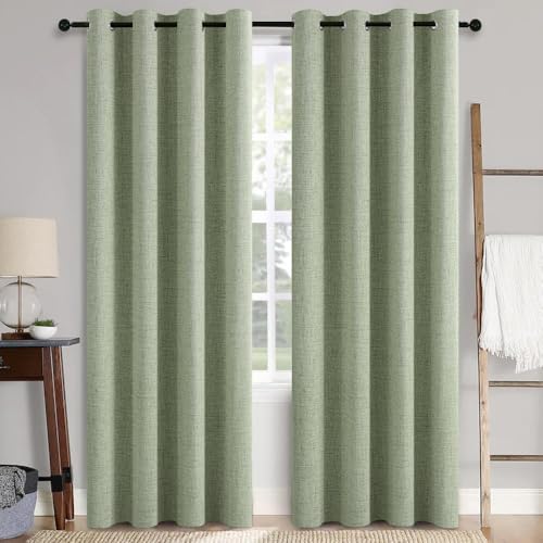 MIULEE 100% Blackout Linen Textured Curtains for Bedroom Solid Thermal Insulated Natural Beige Grommet Room Darkening Curtains & Drapes Luxury Decor for Living Room Nursery 52 x 84 Inch (2 Panels)