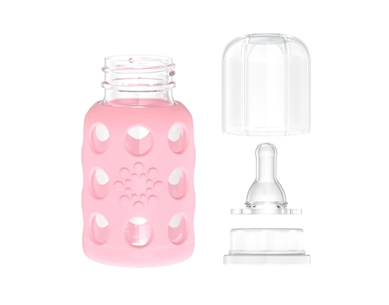 Lifefactory Glass Baby Bottles with Silicone Protection - 2-Pack, 4 oz Bottles, Pink & Banana