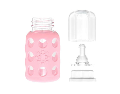 Lifefactory Glass Baby Bottles with Silicone Protection - 2-Pack, 4 oz Bottles, Pink & Banana