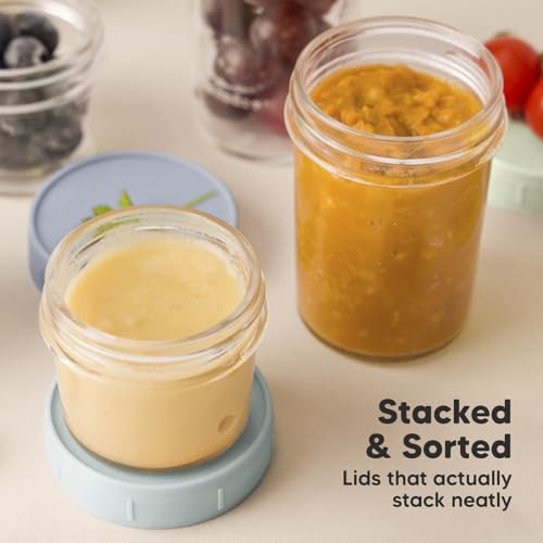 KeaBabies 4pk 8oz & 4pk 4oz Glass Baby Food Containers with Lids - Leak-Proof,Microwavable Small Glass Jars,Baby Purees & Toddler Snack Storage Containers,BPA-Free,Dishwasher & Freezer Safe(Musk Dusk)