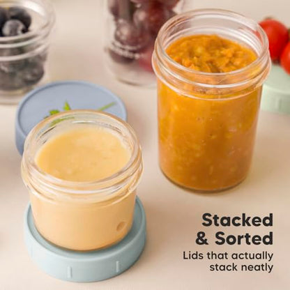 KeaBabies 4pk 8oz & 4pk 4oz Glass Baby Food Containers with Lids - Leak-Proof,Microwavable Small Glass Jars,Baby Purees & Toddler Snack Storage Containers,BPA-Free,Dishwasher & Freezer Safe(Musk Dusk)