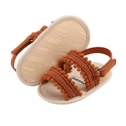 COSANKIM Infant Baby Girls Summer Sandals with Flower Soft Sole Newborn Toddler First Walker Crib Dress Shoes