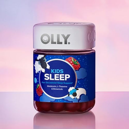 OLLY Kids Sleep Gummy, 0.5mg Melatonin, L Theanine, Chamomile, and Lemon Balm, Childrens Chewable Supplement, Raspberry - 50 Count