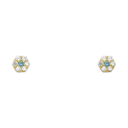 14k Yellow Gold Flower Stud Earrings with Screw Back - 12 Different Color Available