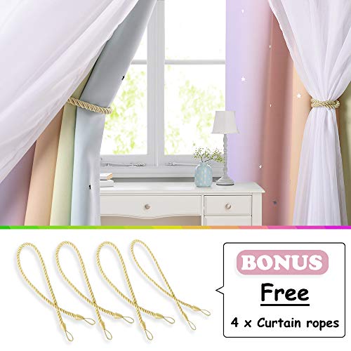 NICETOWN Nursery Curtains for Kids, Farmhouse Blackout Curtain Panels for Bedroom, Double Layer Star Hollow-Out Grommet Aesthetic Living Room Toddler Window Curtains, 2 Pcs, W52 x L84, Biscotti Beige