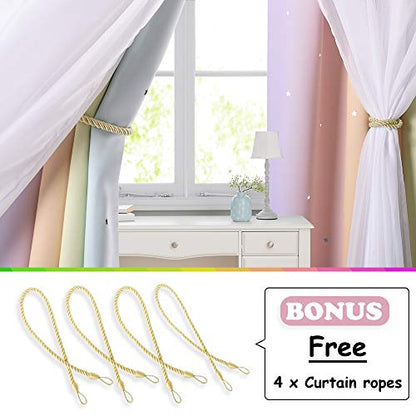 NICETOWN Nursery Curtains for Kids, Farmhouse Blackout Curtain Panels for Bedroom, Double Layer Star Hollow-Out Grommet Aesthetic Living Room Toddler Window Curtains, 2 Pcs, W52 x L84, Biscotti Beige
