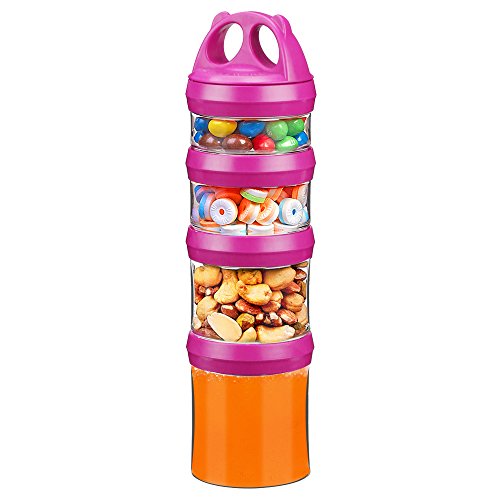 SELEWARE Portable Stackable Food Storage Containers for Snacks Formula Powder and Drinks Twist Lock System Airtight Leak-proof BPA and Phthalate Free 4 Piece Jars 31oz Blue