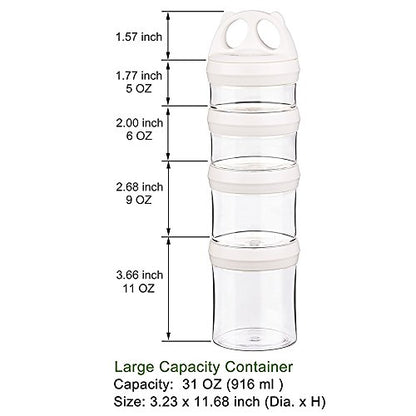 SELEWARE Portable Stackable Food Storage Containers for Snacks Formula Powder and Drinks Twist Lock System Airtight Leak-proof BPA and Phthalate Free 4 Piece Jars 31oz Blue