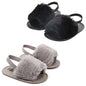 2 Pack Infant Baby Girls Sandals Elastic Back Strap Flats Slippers Soft Toddles Princess Shoes Faux Fur Slides Shoes First Walker House Shoes