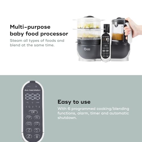 Babymoov Duo Meal Station 6 in 1: Multi-Speed Baby Food Maker Steamer and Puree Blender, Baby Food Processor that warms & defrosts (Nutritionist Approved), Mineral Beige