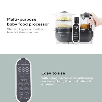 Babymoov Duo Meal Station 6 in 1: Multi-Speed Baby Food Maker Steamer and Puree Blender, Baby Food Processor that warms & defrosts (Nutritionist Approved), Mineral Beige
