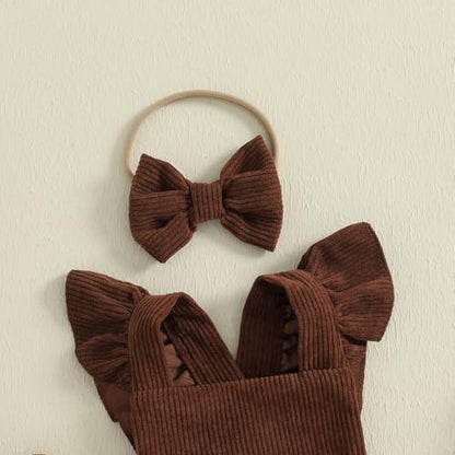 Football Baby Girl Outfit Embroidery Football Romper Ruffle Sleeve Corduroy Bodysuit Overalls Game Day Clothes