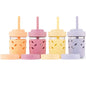 Elk and Friends Kids & Toddler Cups | The Original Glass Mason jars 8 oz with Silicone Sleeves & Silicone Straws with Stoppers | Smoothie Cups | Spill Proof Sippy Cups for Toddlers