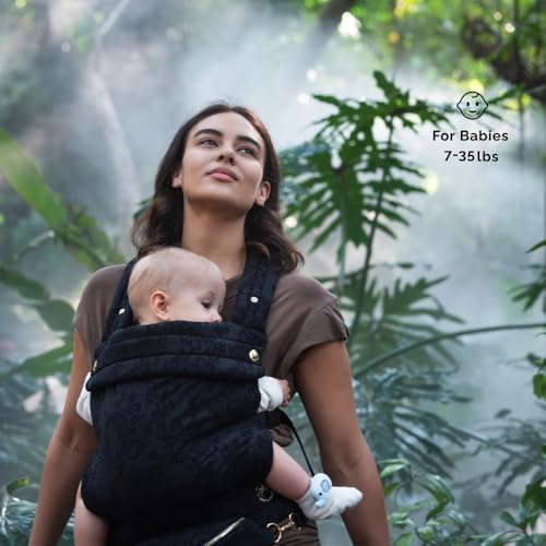 NEST BLANCHE Baby Carrier – Soft Cotton Linen Blend with Magnolia Jacquard Design, Adjustable and Ergonomic for Newborns and Toddlers (Teal)