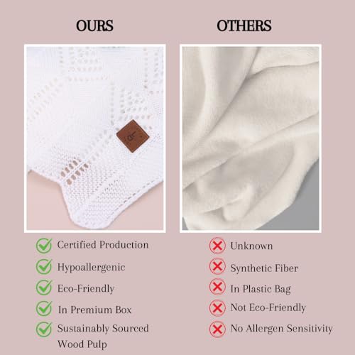 Hypoallergenic Baby Blanket - 30x40 Inches White, Oeko-TEX® Certified, Thermal-Regulating, Neutral Silky Soft Knit for Girls & Boys - Swaddle, Toddler, or Receiving Blanket