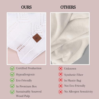 Hypoallergenic Baby Blanket - 30x40 Inches White, Oeko-TEX® Certified, Thermal-Regulating, Neutral Silky Soft Knit for Girls & Boys - Swaddle, Toddler, or Receiving Blanket